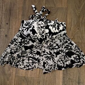 Time and Tru Black and White Floral Swim Top